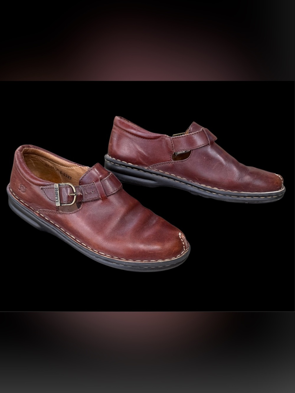 Women’s Born Monk Strap Brown Leather Buckle Loafer Flats 8.5